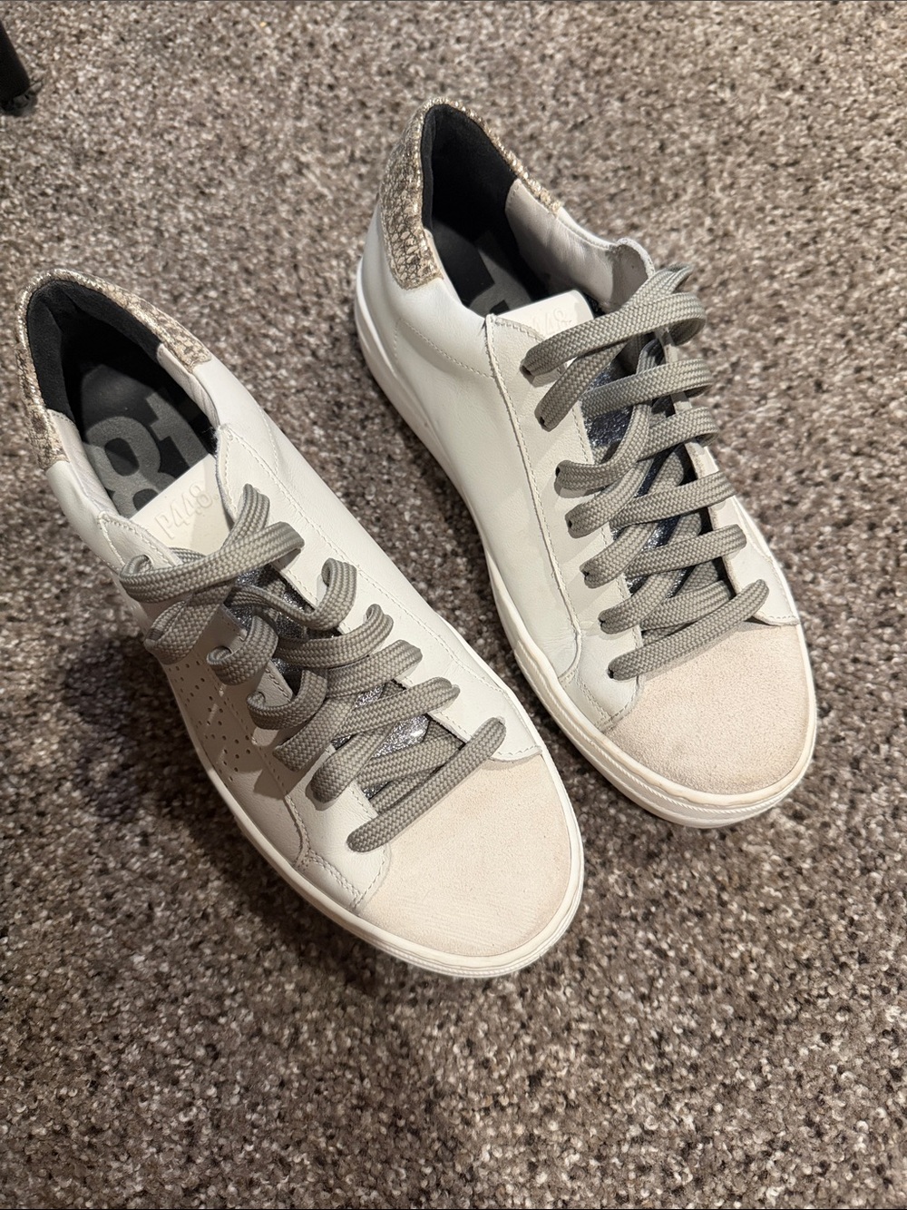 P448 Women's White Sneakers with Taupe Accents